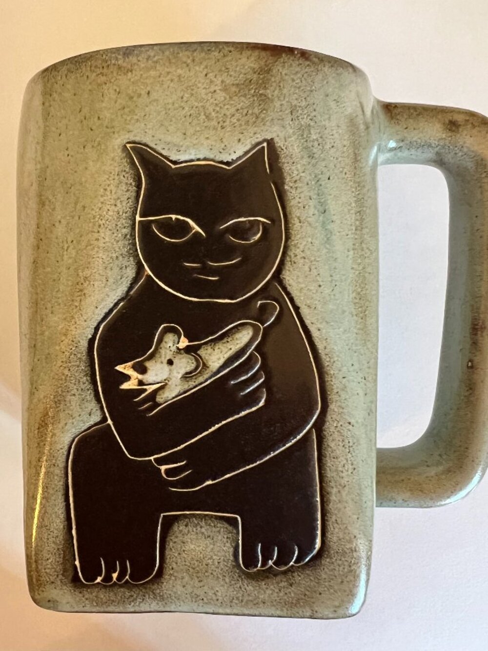 Malo Mexico Black Cat Stoneware Coffee Mug Handmade Pottery 16 oz Rustic Cat Mug